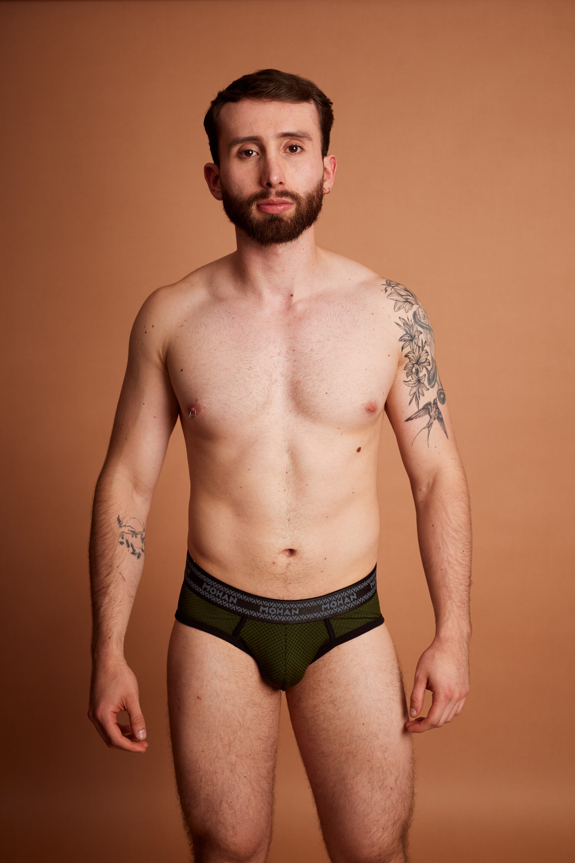 Brief Bikini Malla Verde Militar Elástico Negro/Gris