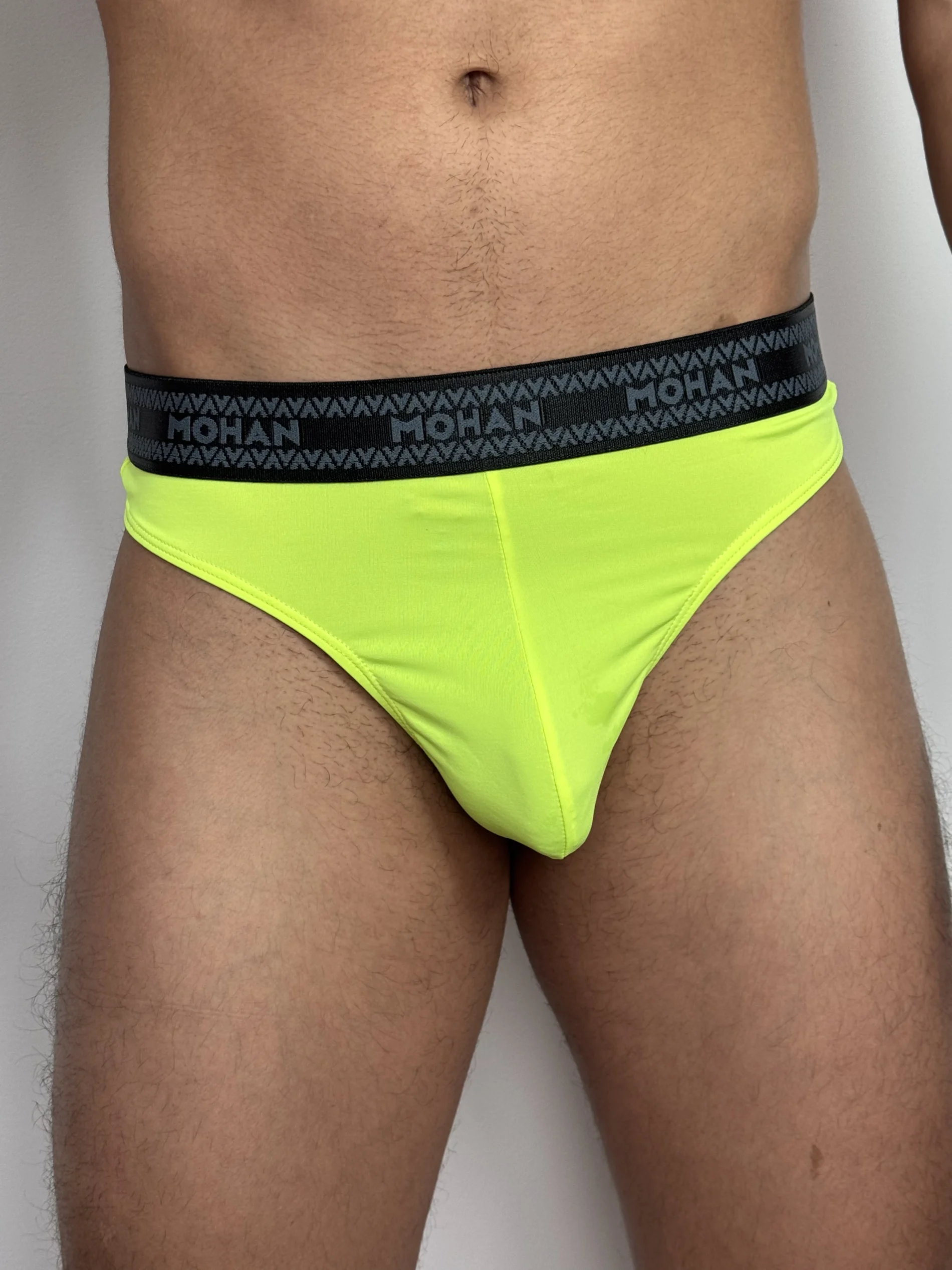 Tanga Microfibra Neon Elástico Negro Con Gris