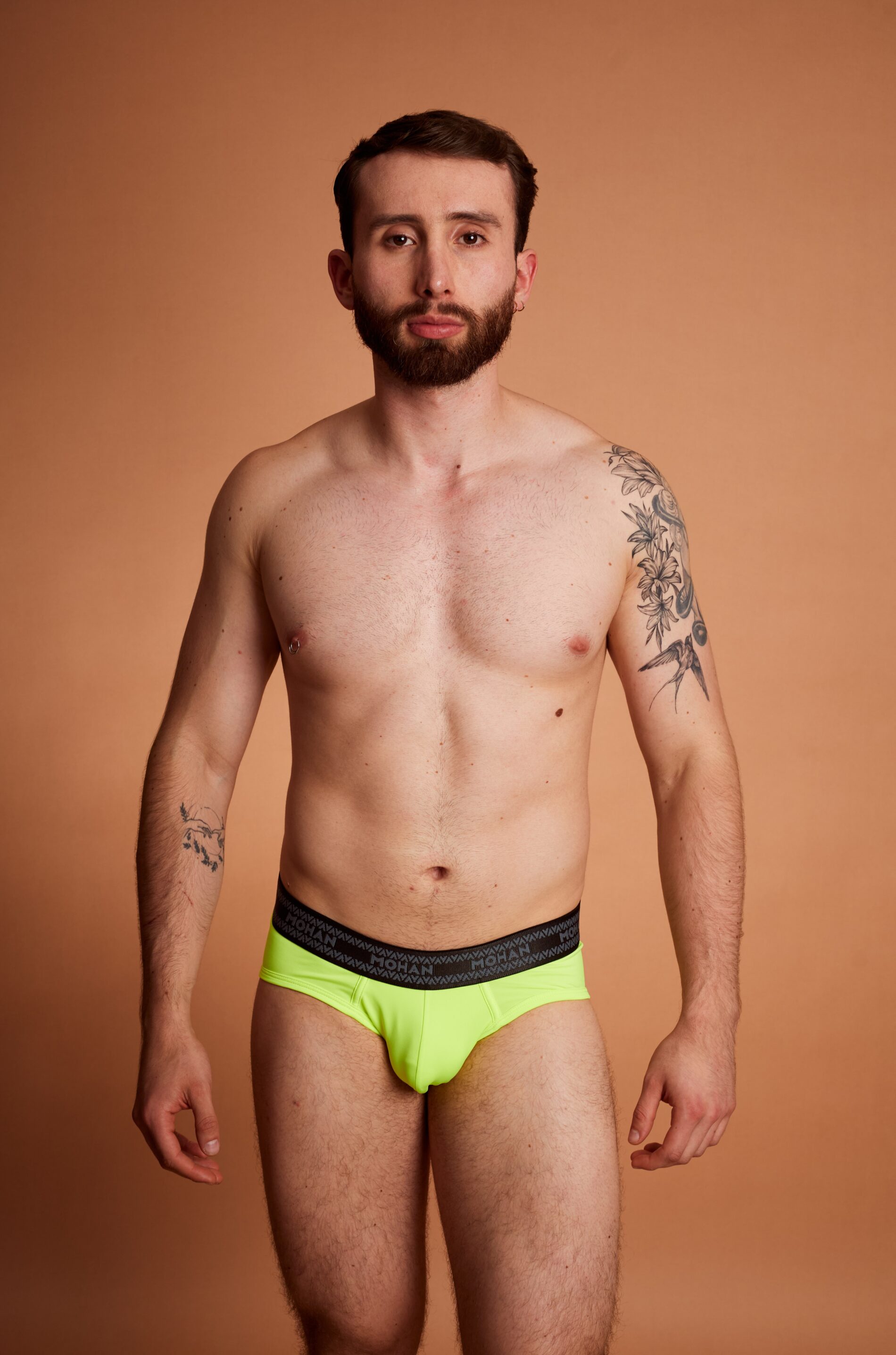 Brief Bikini Microfibra Amarillo Neon Elástico Gris Perlado